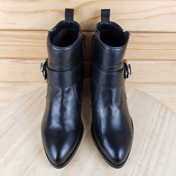 Marc Fisher 6.5 US Black Leather Biker Victa Harness Booties Ankle Boots NEW - Picture 3 of 11